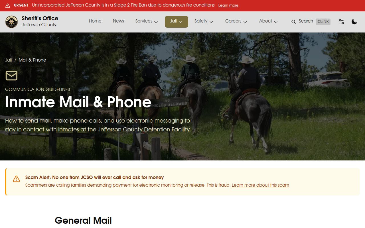 Jefferson County arrest custody mail and phone rules