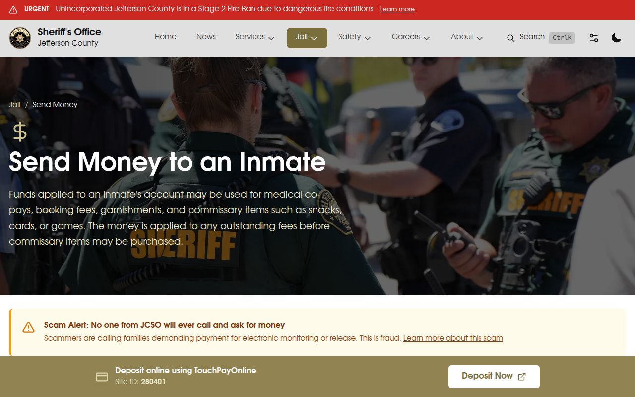 Jefferson County arrest history jail deposit methods
