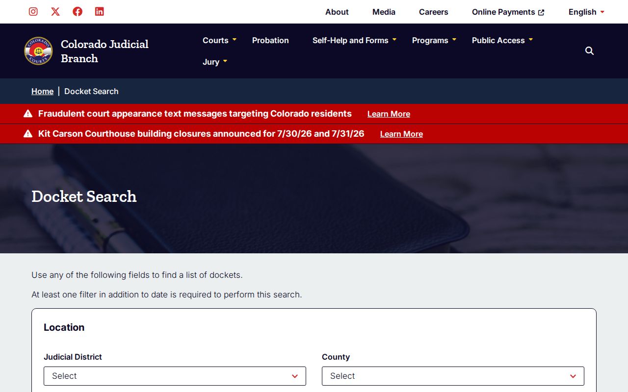 Jefferson County criminal history Colorado court docket search