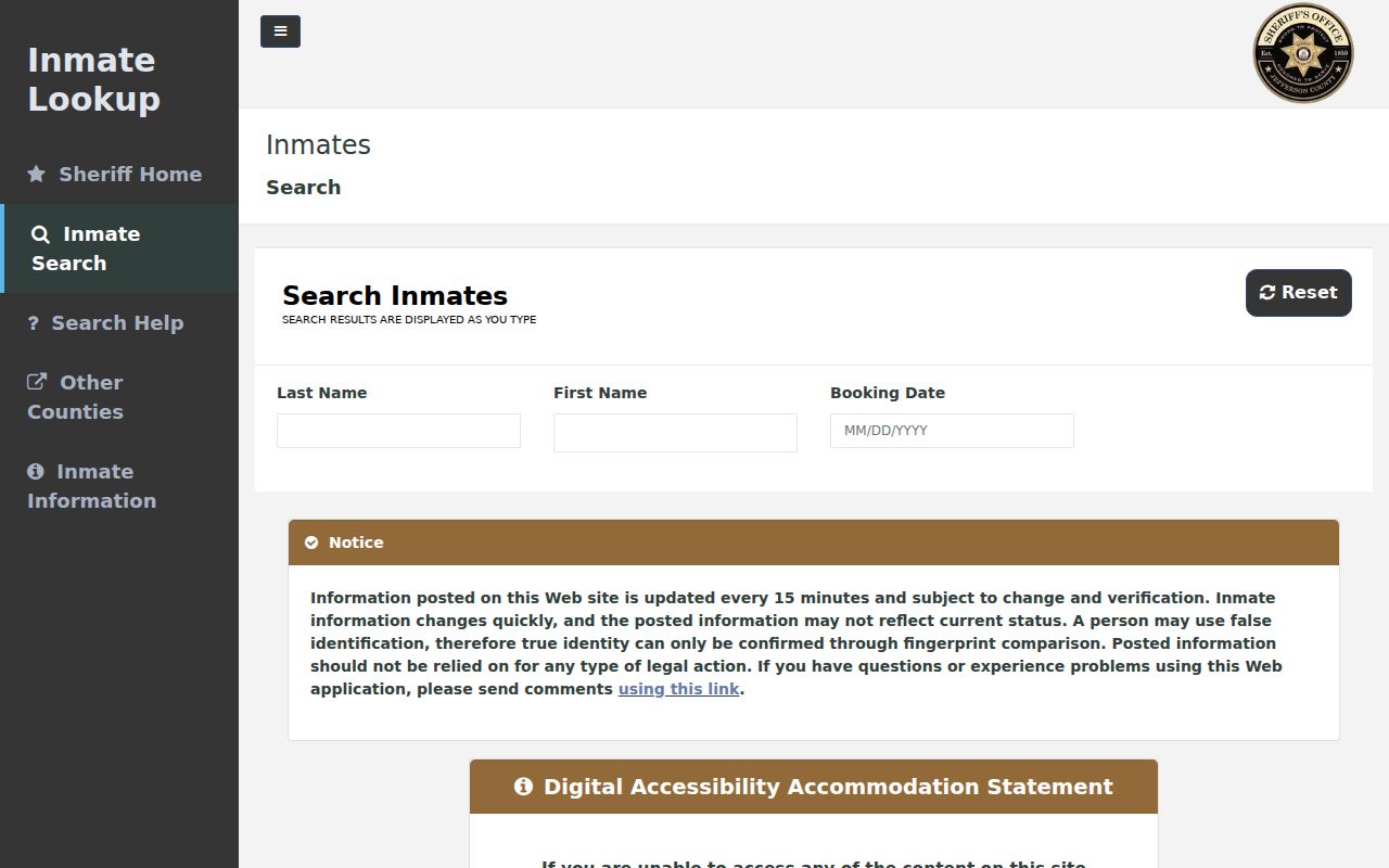 Jefferson County criminal history current inmate lookup