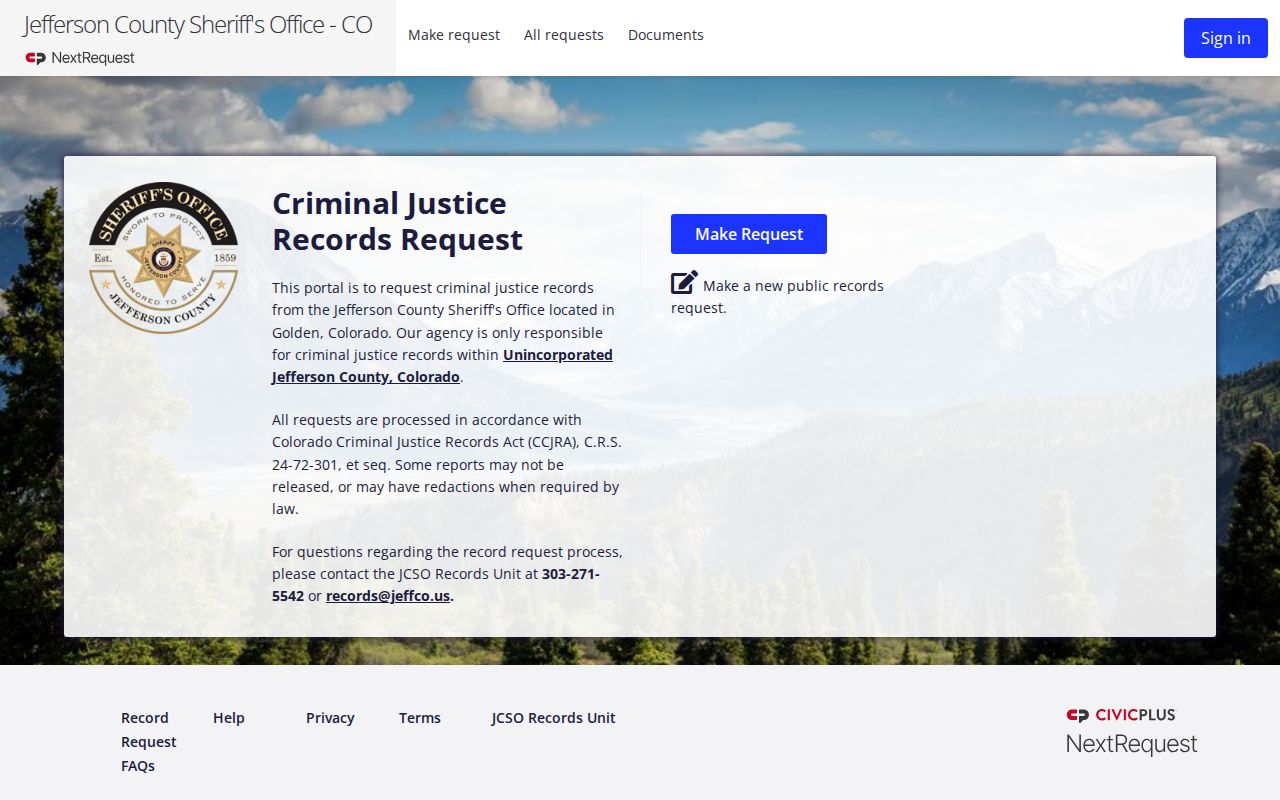Jefferson County criminal history sheriff records portal