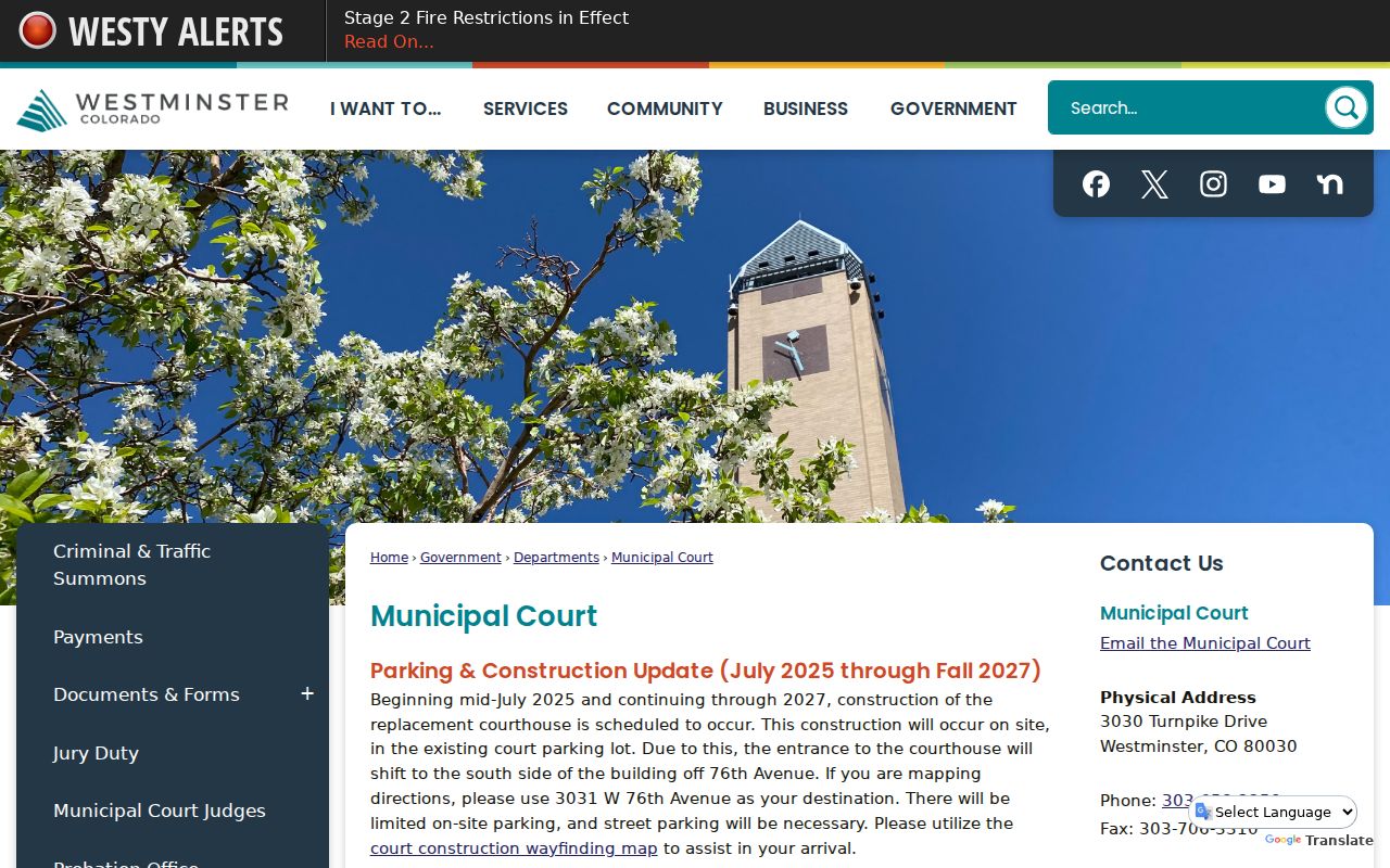 Westminster criminal history municipal court information